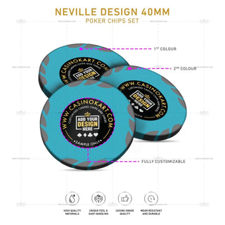 Customisable Poker Chips - Neville, Clay, 40mm, 14g - Acesfull QA