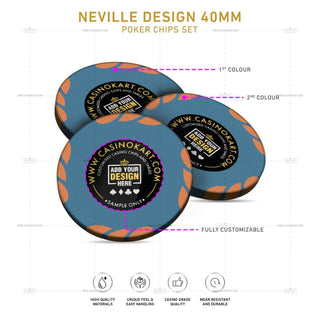 Customisable Poker Chips - Neville, Clay, 40mm, 14g - Acesfull QA