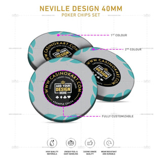 Customisable Poker Chips - Neville, Clay, 40mm, 14g - Acesfull QA