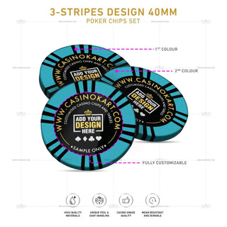 Customisable Poker Chips - 3 Stripes, Clay, 40mm, 14g - Acesfull QA