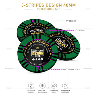 Customisable Poker Chips - 3 Stripes, Clay, 40mm, 14g - Acesfull QA