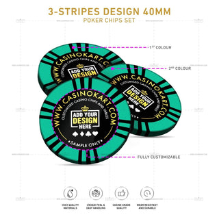 Customisable Poker Chips - 3 Stripes, Clay, 40mm, 14g - Acesfull QA