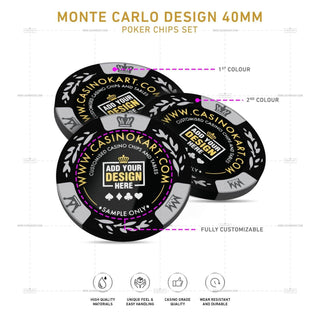 Customisable Poker Chips - Monte Carlo, Clay, 40mm, 14g - Acesfull QA