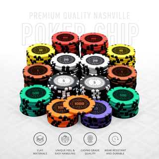Nashville Series Poker Chipset - GR, 300/500 Pcs, Clay, 40mm, 14g - Acesfull QA