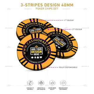 Customisable Poker Chips - 3 Stripes, Clay, 40mm, 14g - Acesfull QA