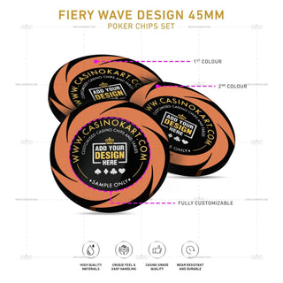 Customisable Poker Chips- Fiery Wave, Clay, 45mm, 18g - Acesfull QA