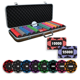 Petaluxe Poker Chipset - 300/500 Pcs, 10/20 Plaques, Ceramic, 40mm, 10g - Acesfull QA