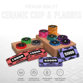 Petaluxe Poker Chipset - 300/500 Pcs, 10/20 Plaques, Ceramic, 40mm, 10g - Acesfull QA