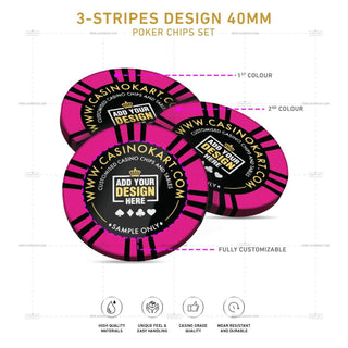 Customisable Poker Chips - 3 Stripes, Clay, 40mm, 14g - Acesfull QA