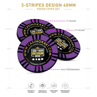 Customisable Poker Chips - 3 Stripes, Clay, 40mm, 14g - Acesfull QA