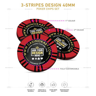 Customisable Poker Chips - 3 Stripes, Clay, 40mm, 14g - Acesfull QA