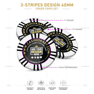 Customisable Poker Chips - 3 Stripes, Clay, 40mm, 14g - Acesfull QA