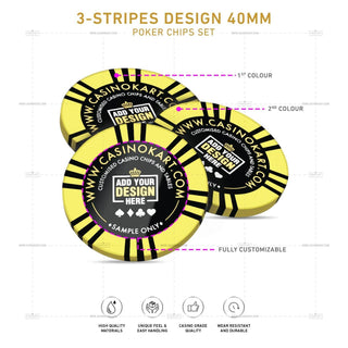Customisable Poker Chips - 3 Stripes, Clay, 40mm, 14g - Acesfull QA
